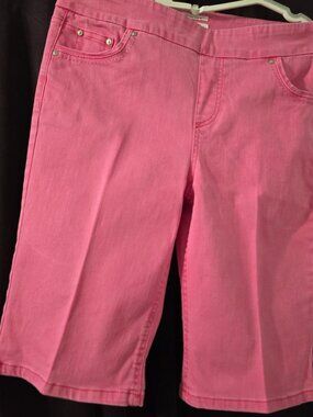 8 Westbound Pants Hot Pink High Waisted Cotton Tie Hem Capris 5 Pocket Denim